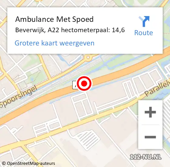 Locatie op kaart van de 112 melding: Ambulance Met Spoed Naar Beverwijk, A22 hectometerpaal: 14,6 op 23 oktober 2023 14:12