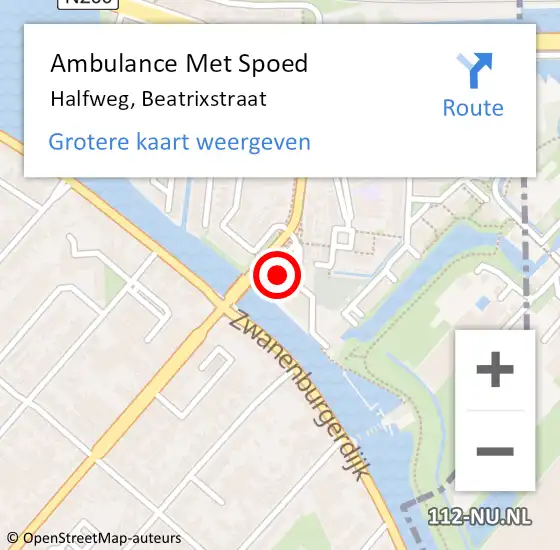 Locatie op kaart van de 112 melding: Ambulance Met Spoed Naar Halfweg, Beatrixstraat op 23 oktober 2023 14:17