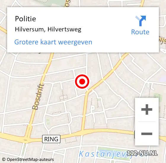 Locatie op kaart van de 112 melding: Politie Hilversum, Hilvertsweg op 23 oktober 2023 14:50