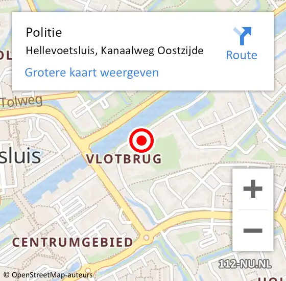 Locatie op kaart van de 112 melding: Politie Hellevoetsluis, Kanaalweg Oostzijde op 23 oktober 2023 14:56