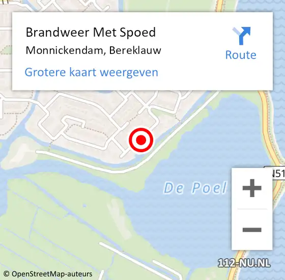 Locatie op kaart van de 112 melding: Brandweer Met Spoed Naar Monnickendam, Bereklauw op 23 oktober 2023 14:58