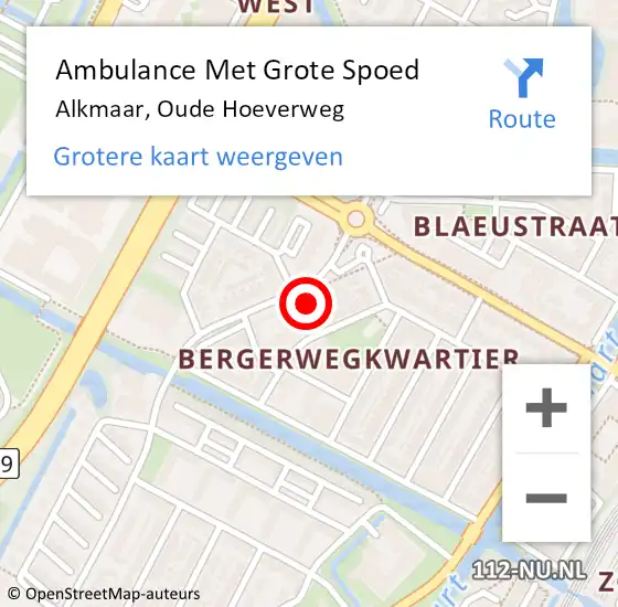 Locatie op kaart van de 112 melding: Ambulance Met Grote Spoed Naar Alkmaar, Oude Hoeverweg op 23 oktober 2023 15:18