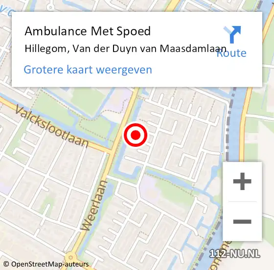 Locatie op kaart van de 112 melding: Ambulance Met Spoed Naar Hillegom, Van der Duyn van Maasdamlaan op 23 oktober 2023 15:40