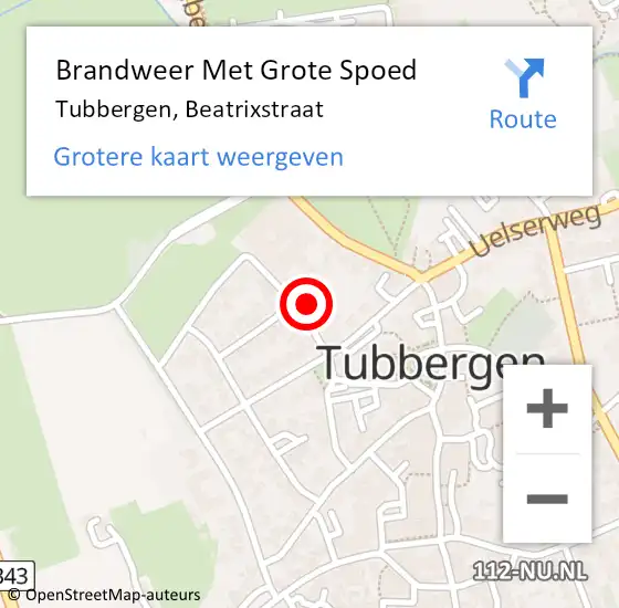 Locatie op kaart van de 112 melding: Brandweer Met Grote Spoed Naar Tubbergen, Beatrixstraat op 23 oktober 2023 15:58