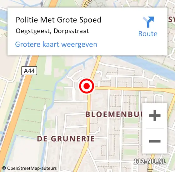 Locatie op kaart van de 112 melding: Politie Met Grote Spoed Naar Oegstgeest, Dorpsstraat op 23 oktober 2023 16:01