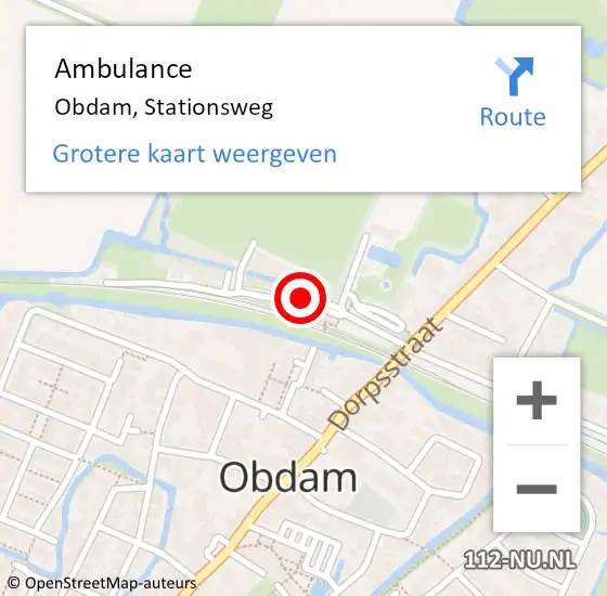 Locatie op kaart van de 112 melding: Ambulance Obdam, Stationsweg op 23 oktober 2023 17:57