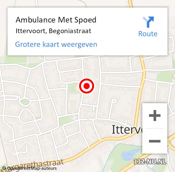 Locatie op kaart van de 112 melding: Ambulance Met Spoed Naar Ittervoort, Begoniastraat op 23 oktober 2023 18:34
