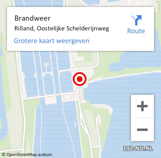 Locatie op kaart van de 112 melding: Brandweer Rilland, Oostelijke Schelderijnweg op 23 oktober 2023 19:22