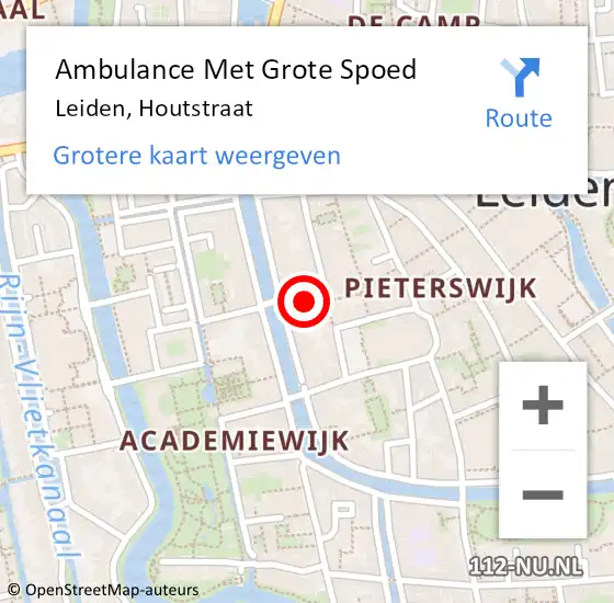 Locatie op kaart van de 112 melding: Ambulance Met Grote Spoed Naar Leiden, Houtstraat op 23 oktober 2023 19:35