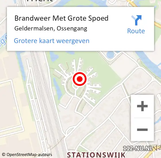 Locatie op kaart van de 112 melding: Brandweer Met Grote Spoed Naar Geldermalsen, Ossengang op 23 oktober 2023 19:42