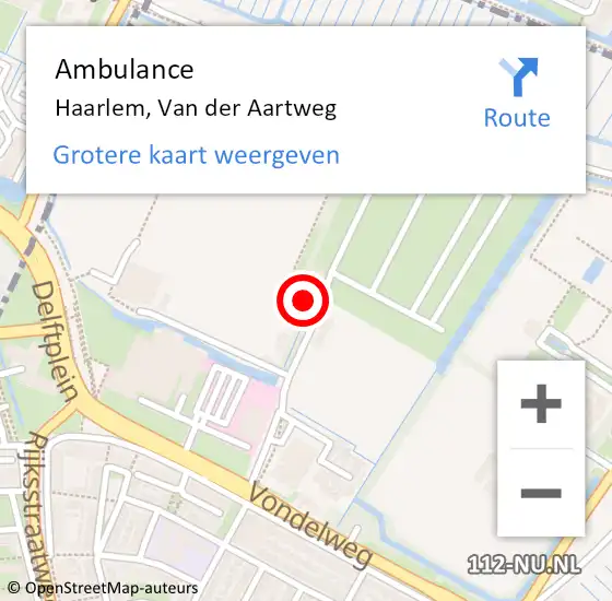 Locatie op kaart van de 112 melding: Ambulance Haarlem, Van der Aartweg op 23 oktober 2023 19:44