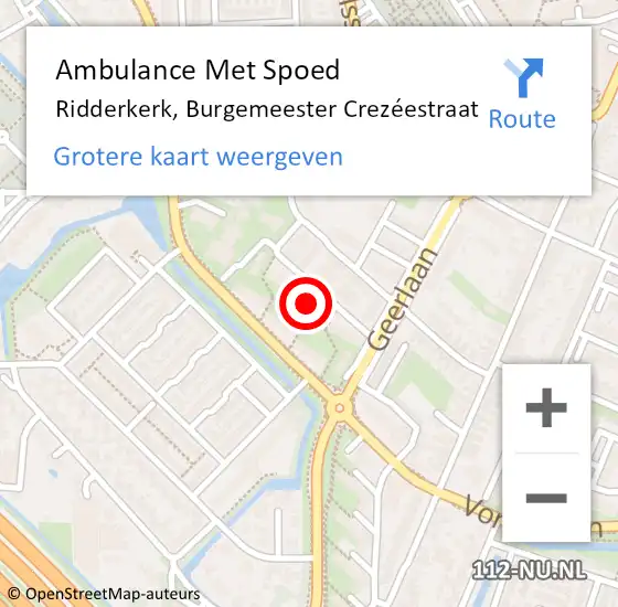 Locatie op kaart van de 112 melding: Ambulance Met Spoed Naar Ridderkerk, Burgemeester Crezéestraat op 23 oktober 2023 21:03