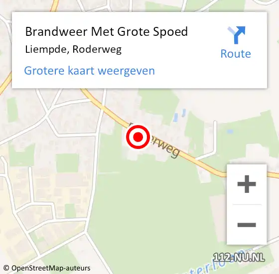 Locatie op kaart van de 112 melding: Brandweer Met Grote Spoed Naar Liempde, Roderweg op 23 oktober 2023 21:45