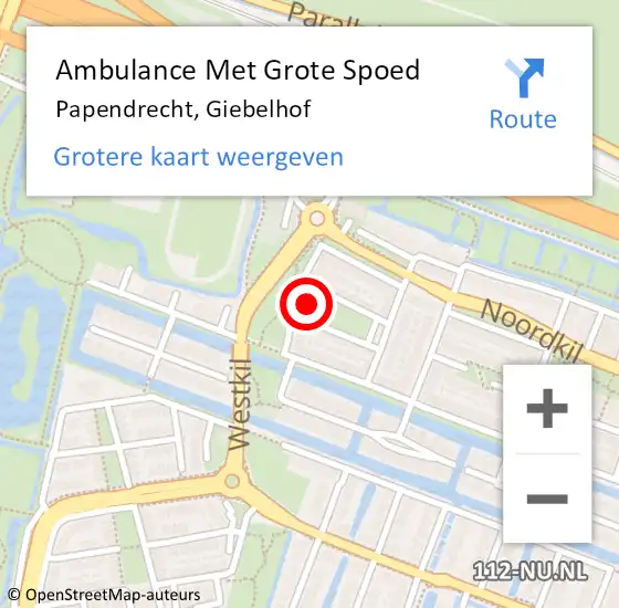 Locatie op kaart van de 112 melding: Ambulance Met Grote Spoed Naar Papendrecht, Giebelhof op 23 oktober 2023 22:27