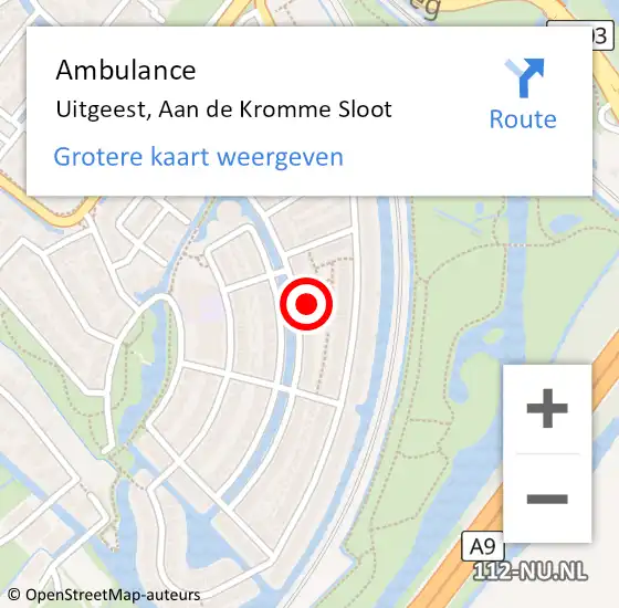 Locatie op kaart van de 112 melding: Ambulance Uitgeest, Aan de Kromme Sloot op 23 oktober 2023 23:07