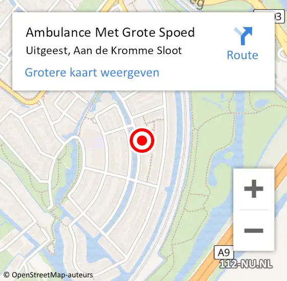 Locatie op kaart van de 112 melding: Ambulance Met Grote Spoed Naar Uitgeest, Aan de Kromme Sloot op 23 oktober 2023 23:08