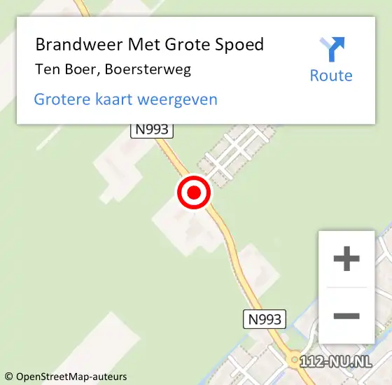 Locatie op kaart van de 112 melding: Brandweer Met Grote Spoed Naar Ten Boer, Boersterweg op 12 september 2014 15:39