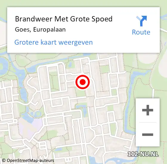 Locatie op kaart van de 112 melding: Brandweer Met Grote Spoed Naar Goes, Europalaan op 23 oktober 2023 23:57