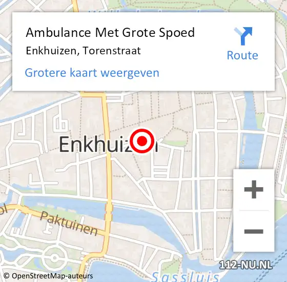 Locatie op kaart van de 112 melding: Ambulance Met Grote Spoed Naar Enkhuizen, Torenstraat op 24 oktober 2023 01:08