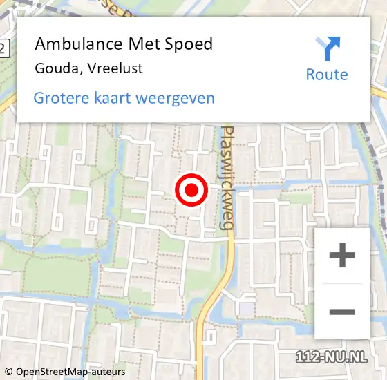 Locatie op kaart van de 112 melding: Ambulance Met Spoed Naar Gouda, Vreelust op 24 oktober 2023 01:14