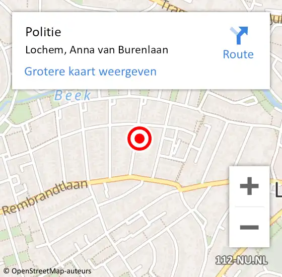 Locatie op kaart van de 112 melding: Politie Lochem, Anna van Burenlaan op 24 oktober 2023 01:21