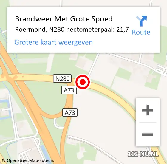 Locatie op kaart van de 112 melding: Brandweer Met Grote Spoed Naar Roermond, N280 hectometerpaal: 21,7 op 24 oktober 2023 05:53