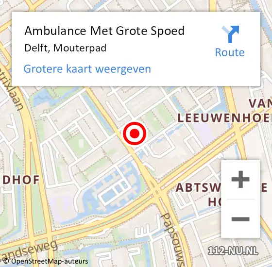 Locatie op kaart van de 112 melding: Ambulance Met Grote Spoed Naar Delft, Mouterpad op 24 oktober 2023 06:49