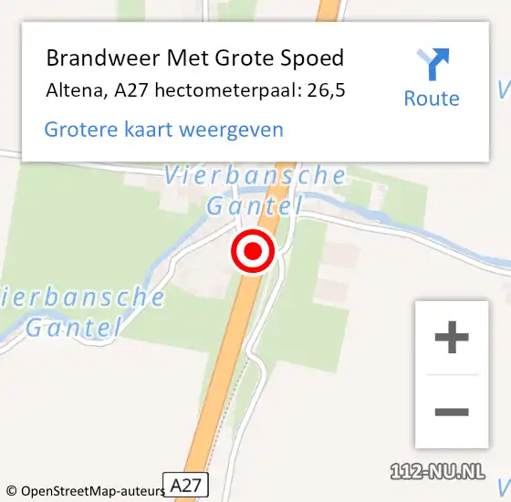 Locatie op kaart van de 112 melding: Brandweer Met Grote Spoed Naar Altena, A27 hectometerpaal: 26,5 op 24 oktober 2023 07:19