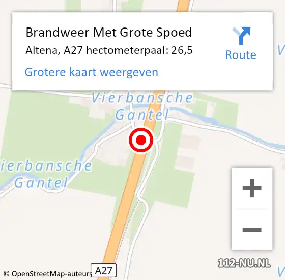 Locatie op kaart van de 112 melding: Brandweer Met Grote Spoed Naar Altena, A27 hectometerpaal: 26,5 op 24 oktober 2023 07:33