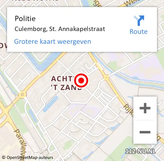 Locatie op kaart van de 112 melding: Politie Culemborg, St. Annakapelstraat op 24 oktober 2023 07:34