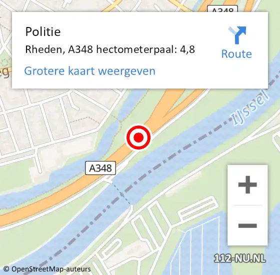 Locatie op kaart van de 112 melding: Politie Rheden, A348 hectometerpaal: 4,8 op 24 oktober 2023 08:06