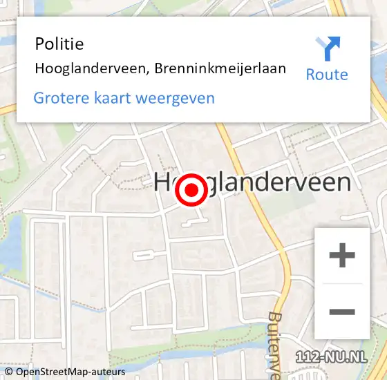 Locatie op kaart van de 112 melding: Politie Hooglanderveen, Brenninkmeijerlaan op 24 oktober 2023 08:16