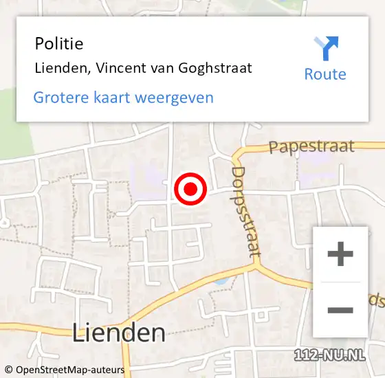 Locatie op kaart van de 112 melding: Politie Lienden, Vincent van Goghstraat op 24 oktober 2023 08:31