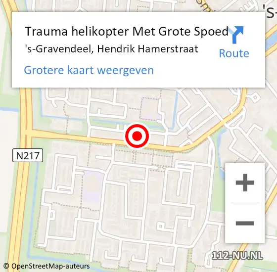 Locatie op kaart van de 112 melding: Trauma helikopter Met Grote Spoed Naar 's-Gravendeel, Hendrik Hamerstraat op 24 oktober 2023 09:05
