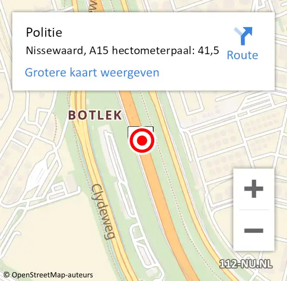 Locatie op kaart van de 112 melding: Politie Nissewaard, A15 hectometerpaal: 41,5 op 24 oktober 2023 09:30