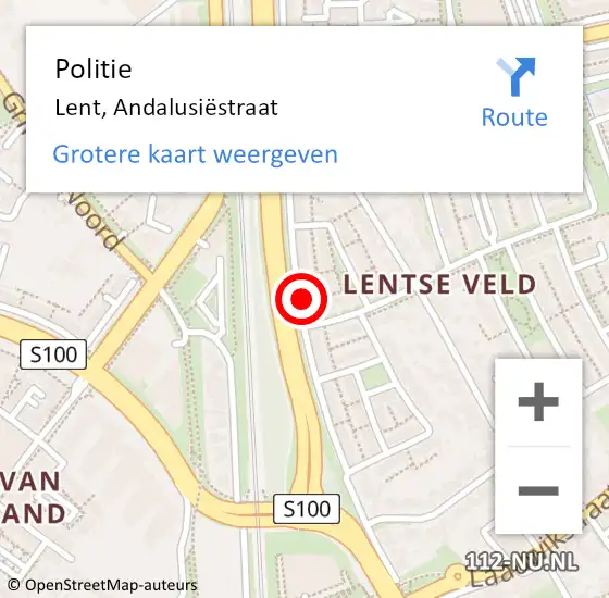 Locatie op kaart van de 112 melding: Politie Lent, Andalusiëstraat op 24 oktober 2023 09:38