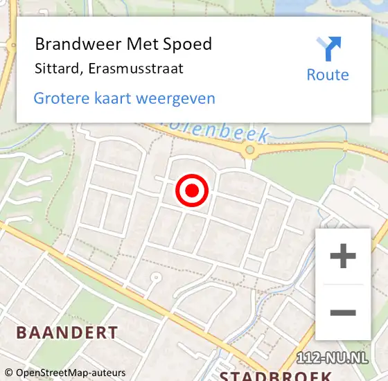 Locatie op kaart van de 112 melding: Brandweer Met Spoed Naar Sittard, Erasmusstraat op 24 oktober 2023 09:43