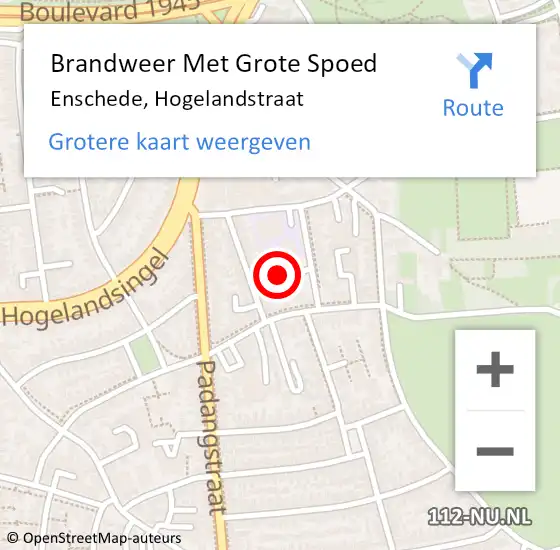 Locatie op kaart van de 112 melding: Brandweer Met Grote Spoed Naar Enschede, Hogelandstraat op 24 oktober 2023 10:02