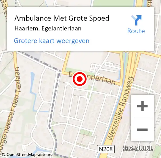 Locatie op kaart van de 112 melding: Ambulance Met Grote Spoed Naar Haarlem, Egelantierlaan op 24 oktober 2023 10:09