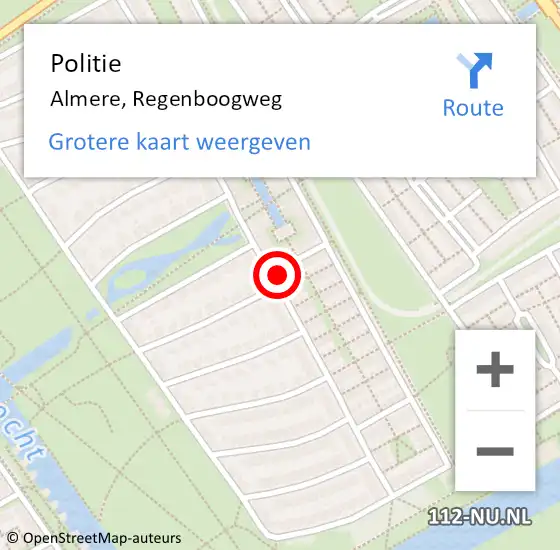 Locatie op kaart van de 112 melding: Politie Almere, Regenboogweg op 24 oktober 2023 10:10