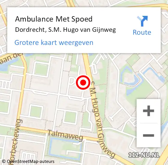 Locatie op kaart van de 112 melding: Ambulance Met Spoed Naar Dordrecht, S.M. Hugo van Gijnweg op 24 oktober 2023 10:10