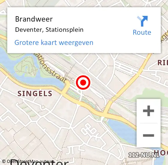 Locatie op kaart van de 112 melding: Brandweer Deventer, Stationsplein op 24 oktober 2023 10:15