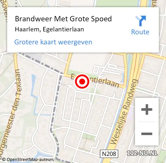 Locatie op kaart van de 112 melding: Brandweer Met Grote Spoed Naar Haarlem, Egelantierlaan op 24 oktober 2023 10:23