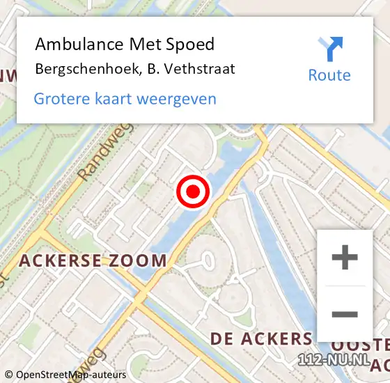 Locatie op kaart van de 112 melding: Ambulance Met Spoed Naar Bergschenhoek, B. Vethstraat op 24 oktober 2023 10:24