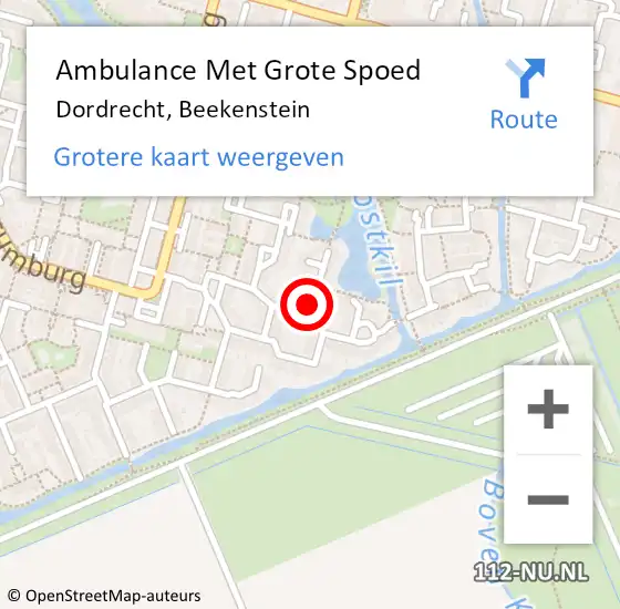 Locatie op kaart van de 112 melding: Ambulance Met Grote Spoed Naar Dordrecht, Beekenstein op 24 oktober 2023 10:24