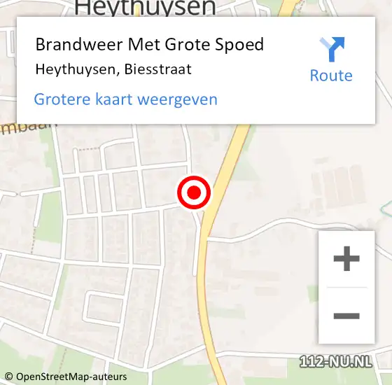 Locatie op kaart van de 112 melding: Brandweer Met Grote Spoed Naar Heythuysen, Biesstraat op 24 oktober 2023 11:21