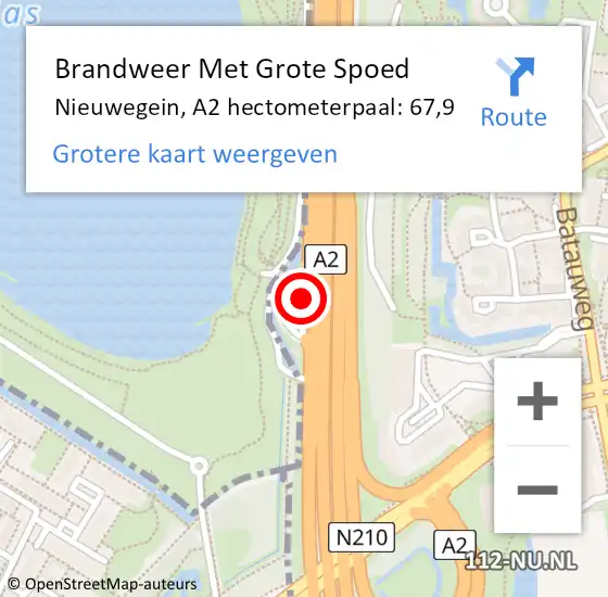Locatie op kaart van de 112 melding: Brandweer Met Grote Spoed Naar Nieuwegein, A2 hectometerpaal: 67,9 op 24 oktober 2023 11:28