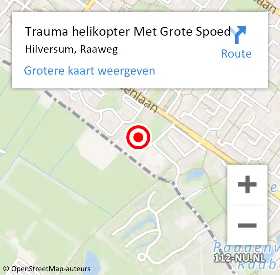 Locatie op kaart van de 112 melding: Trauma helikopter Met Grote Spoed Naar Hilversum, Raaweg op 24 oktober 2023 11:35