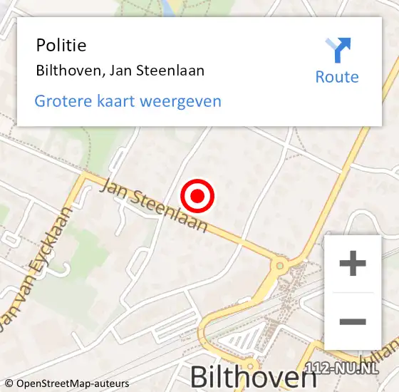 Locatie op kaart van de 112 melding: Politie Bilthoven, Jan Steenlaan op 24 oktober 2023 11:39