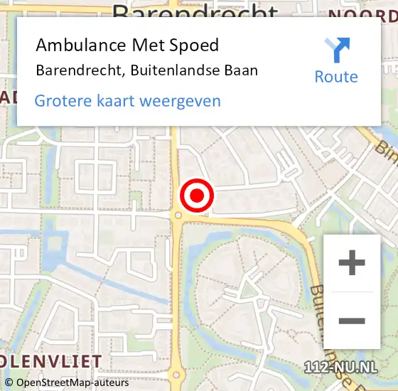 Locatie op kaart van de 112 melding: Ambulance Met Spoed Naar Barendrecht, Buitenlandse Baan op 24 oktober 2023 12:08